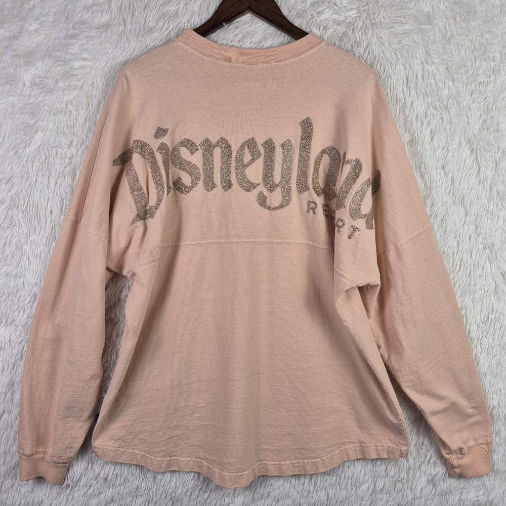 Disneyland‎ Resort Spirit Jersey Adult L Pink Gold Glitter Spell Out LS USA Made